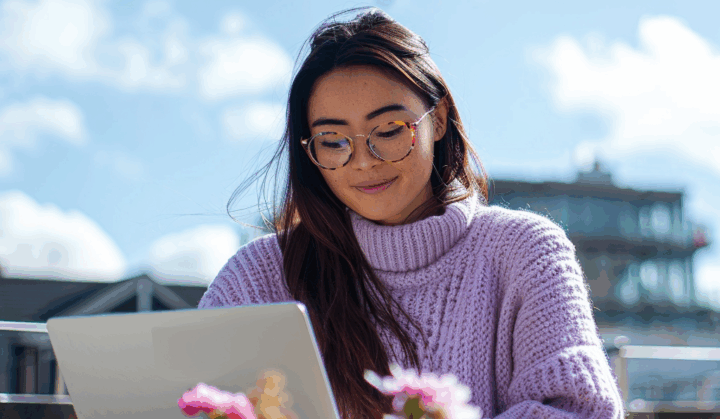 woman purple sweater