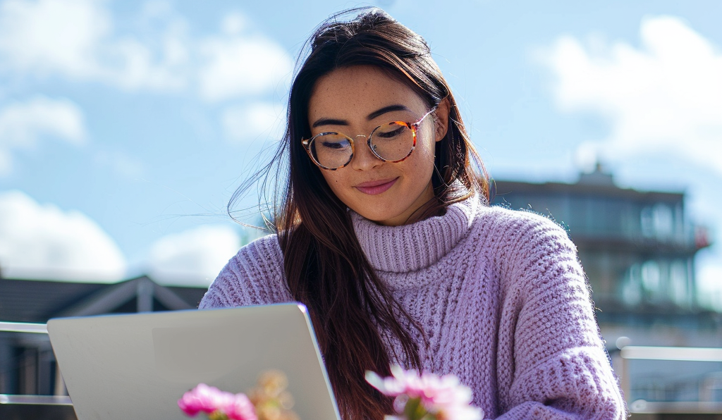 woman purple sweater